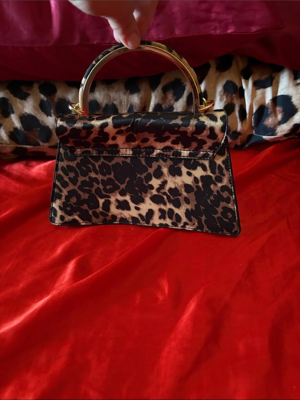 Leopard Print Top-Handle Women’s Crossbody Bag with Gold Chain